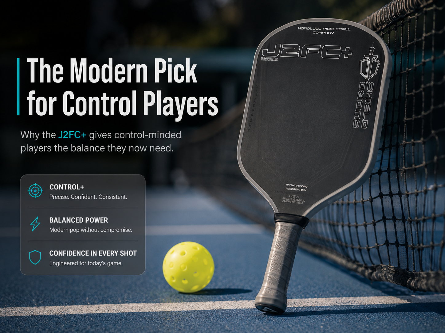 Honolulu J2FC+ as a modern control-oriented pickleball paddle